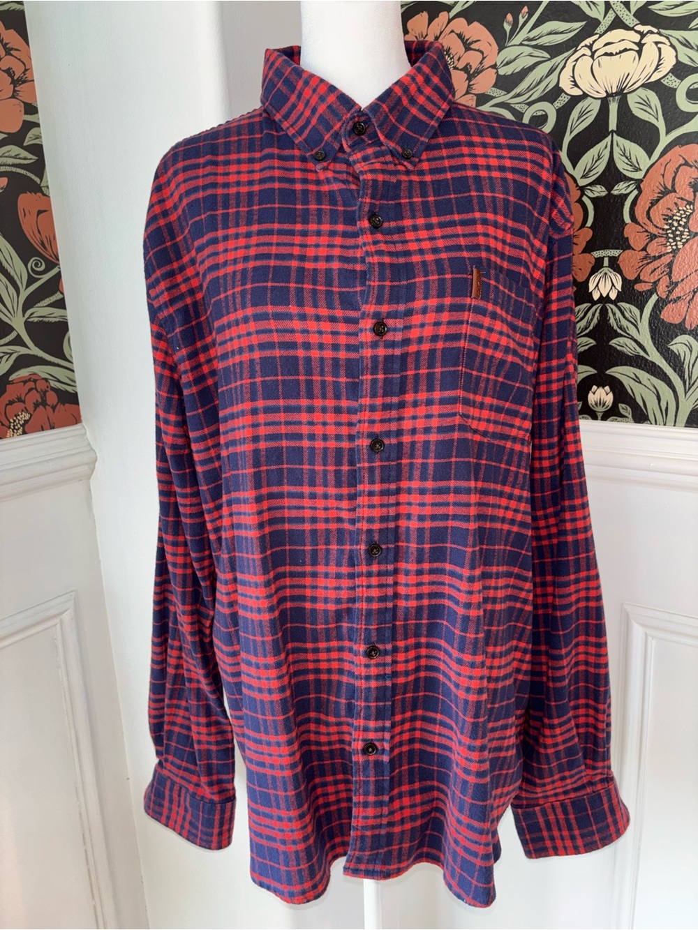 Men’s Red Navy Plaid Flannel Shirt XL Classic Outdoorsy - Picture 4 of 11